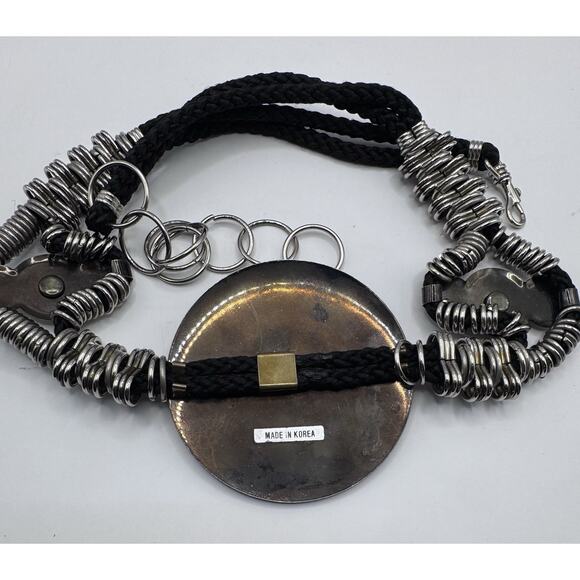 Vintage Mixed Metal Statement Belt Floral Medallion Wide Adjustable Korea